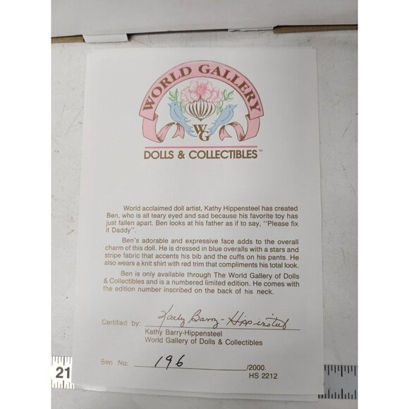 World Gallery By Valeria Shelton Porcelain Doll Ben New in Box - Picture 11 of 11